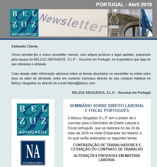 Newsletter Portugal - Abril 2018
