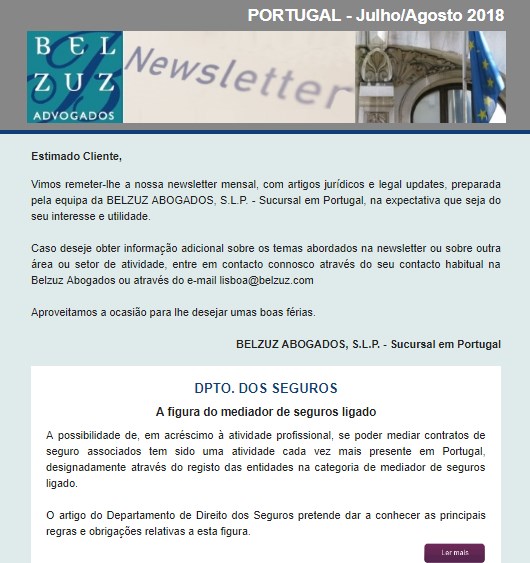 Newsletter Portugal - Julho/Agosto 2018