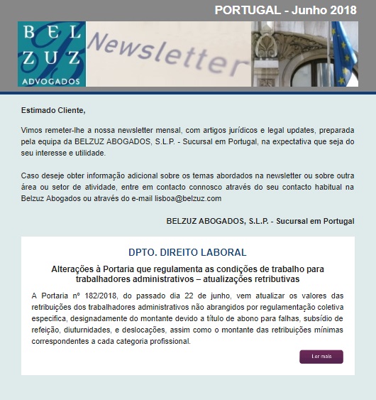 Newsletter Portugal - Junho 2018