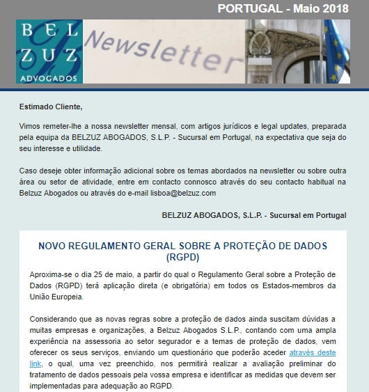 Newsletter Portugal - Maio 2018