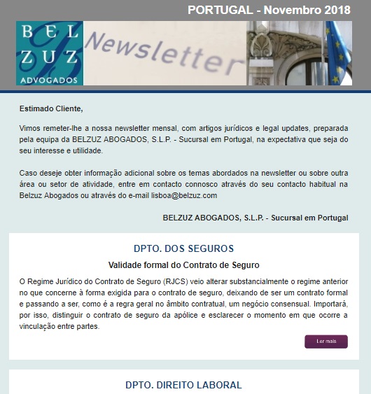 Newsletter Portugal - Novembro 2018