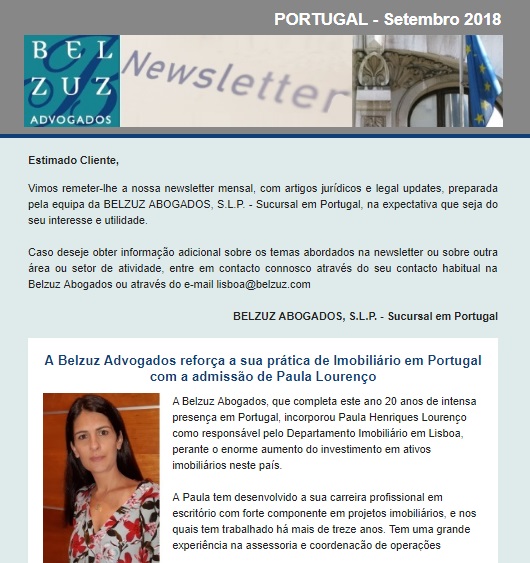 Newsletter Portugal - Setembro 2018