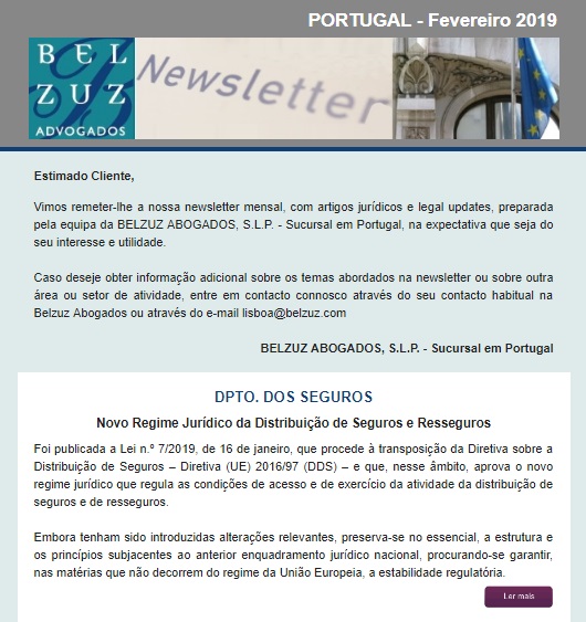 Newsletter Portugal - Abril 2019