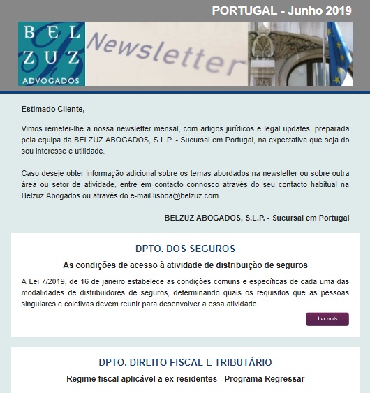 Newsletter Portugal - Junho 2019