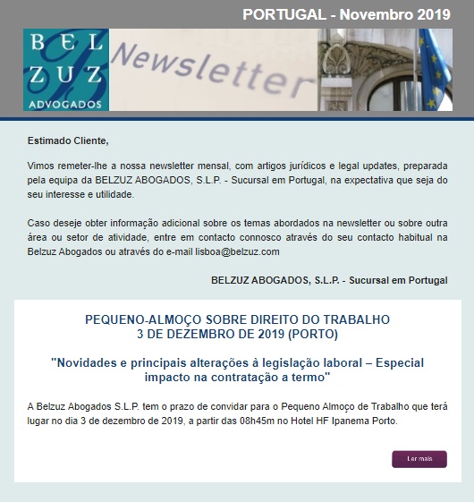 Newsletter Portugal - Novembro 2019
