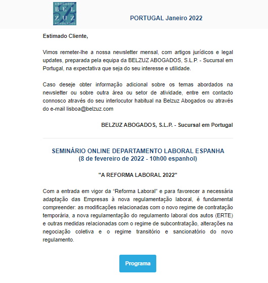 Newsletter Portugal - Janeiro